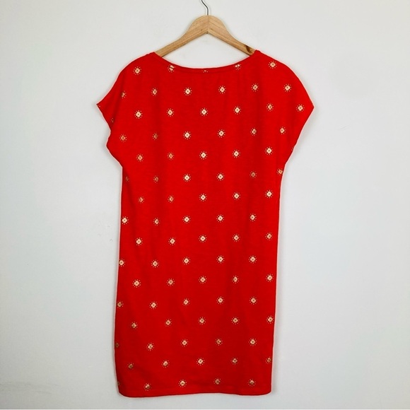 Boden Paulina t-shirt shift dress in orange with gold foil design. Size 10 - Picture 7 of 8
